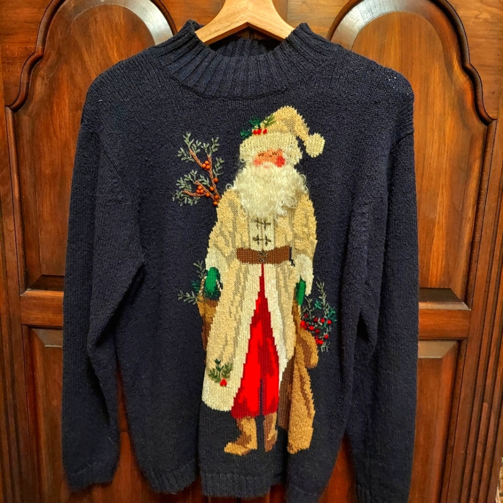 VTG Talbots Holiday Fuzzy Christmas Sweater Santa Claus Size S